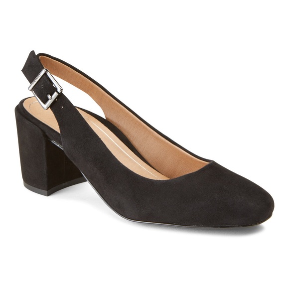 Vionic Shoes - Vionic Nareen Slingback Black Suede Medium Block Heel Straight Closed Toe Shoe